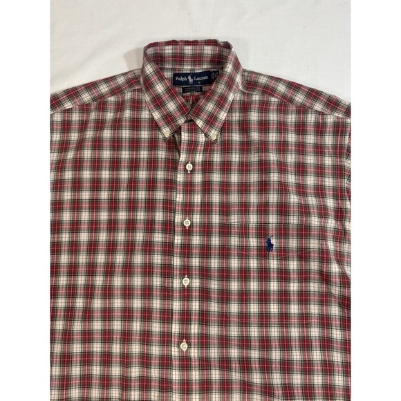 Vintage Polo Ralph Lauren Yarmouth Red Plaid‎ Button Up Shirt Men's Large - Picture 2 of 7